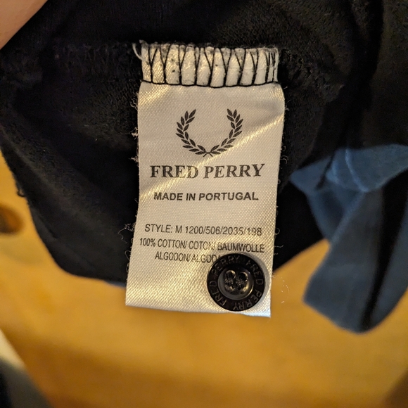 Fred Perry Black Yellow Stripe Twin Tip Short Sleeve Polo Shirt - Picture 6 of 8